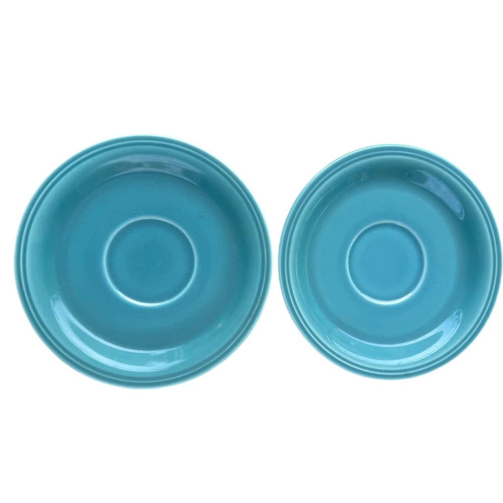 Homer Laughlin Fiesta Turquoise VTG Ceramic Saucers Set of 2 Round Cup Plates